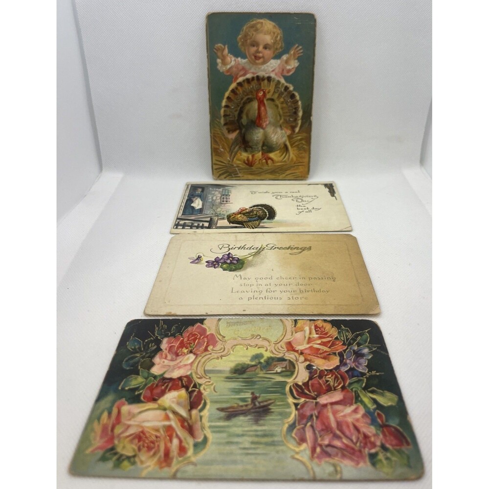 Antique Thanksgiving Greetings Postcard & Birthday Greeting 1910s